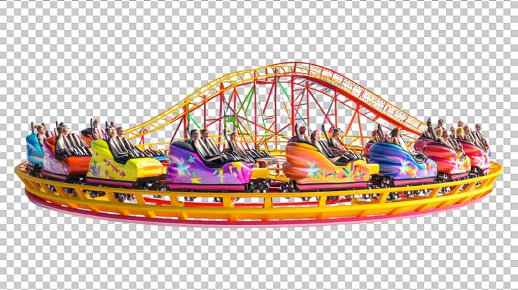 PSD cascading coaster carnival ideaal voor pretparken tegen een doorzichtige achtergrond