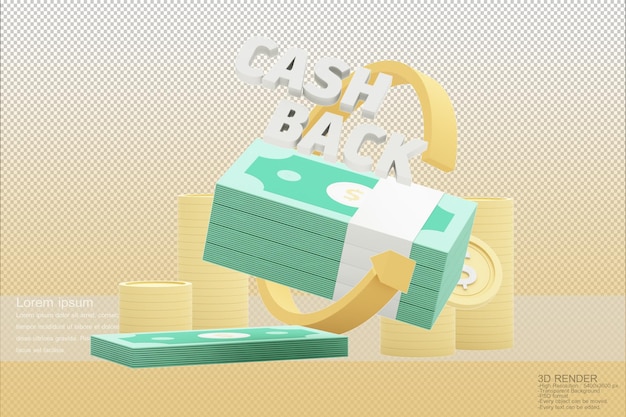 Cash Back Service Koncepcja Płatności Finansowych Koncepcja I Oszczędność Pieniędzy Bogactwo O Pieniądzach I Planowaniu Finansowym Z Pakietem Pieniędzy Banknot I Złote Monety Na żółtym Tle Renderowania 3d Psd