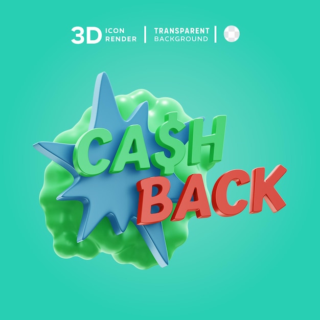 PSD cash back stciker 3d icon illustration