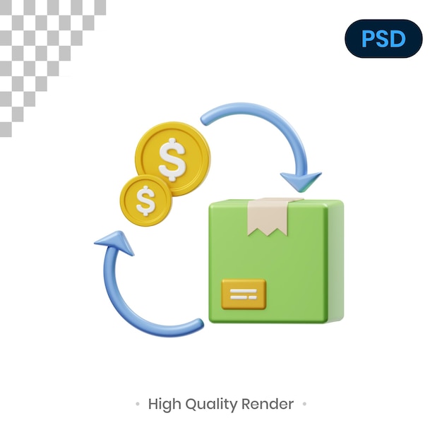 代金引換3DレンダリングイラストプレミアムPsd