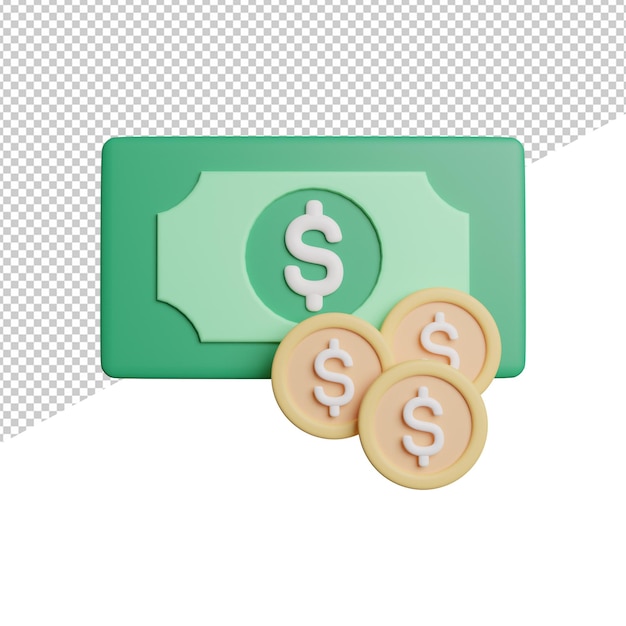 현금 돈 균형 전면보기 Trasnparent 배경에 3d 렌더링 아이콘 그림
