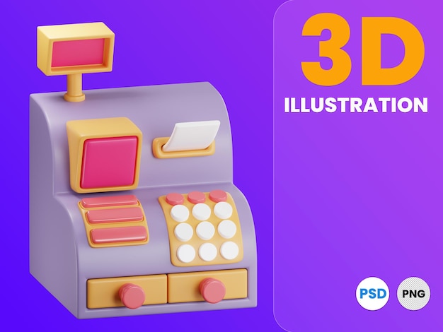 PSD Кассовый аппарат 3d иллюстрация фон баннера