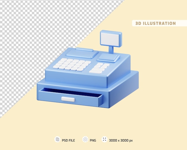 Illustrazione 3d del registratore di cassa