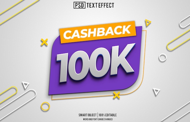 cashback 100k text effect font editable typography 3d text
