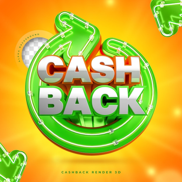 PSD cashback 3d label marketing con neon e luci