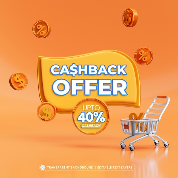 Cashback Offer Baner 3d Z Edytowalnym Tekstem Do Promocji