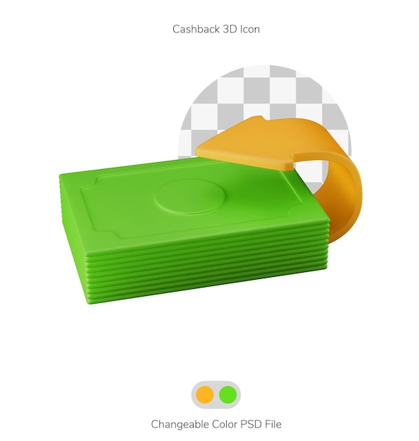 PSD rimborso di denaro con freccia colore cambiabile illustrazione dell'icona 3d isolata