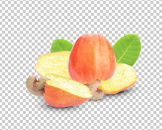 Орех кешью яблоко и свежий орех кешью, изолированные на белом фоне