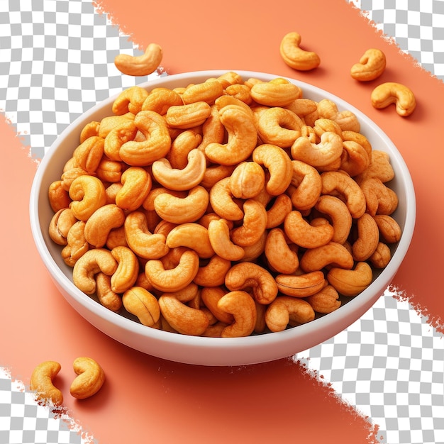 Cashew nuts cooked in oil and heat transparent background