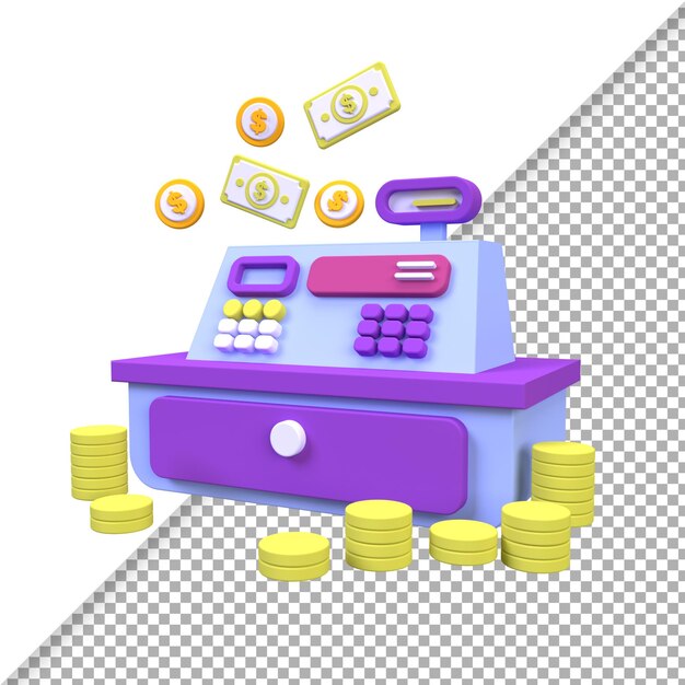 Cashier machine illustration background 3D render icon for business idea concept