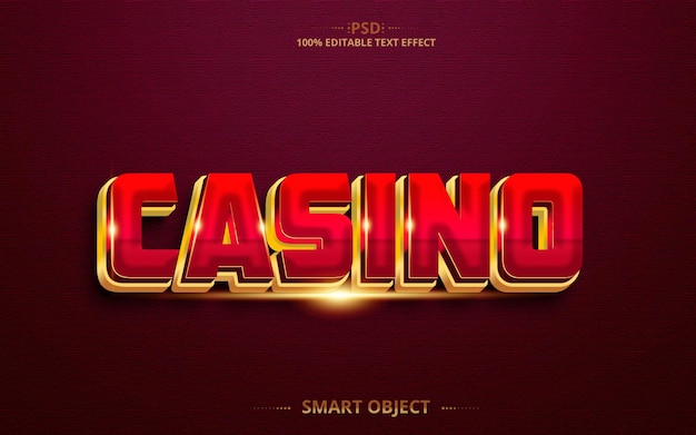 PSD casino 3d creatief teksteffect ontwerp rood gouden kleur