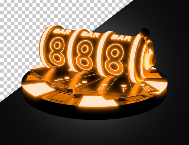 PSD casino chip with golden neon light and transparent background