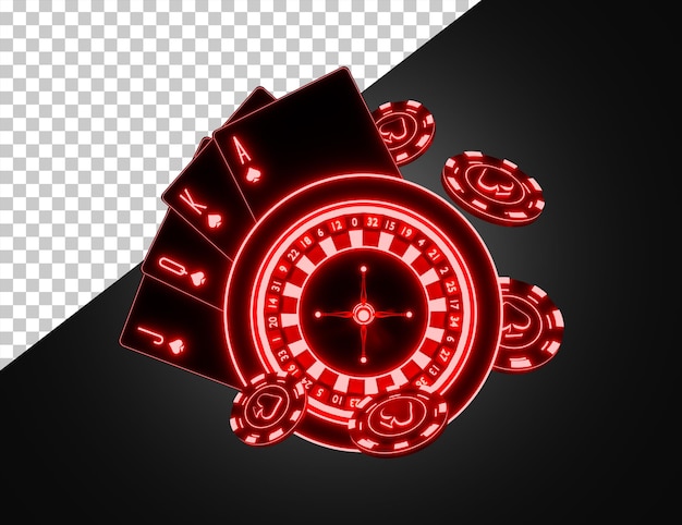 Casino chip with neon light and transparent background