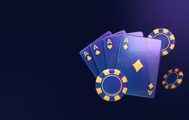 Casino chips and playing card 3d render online casino gambling plying cards