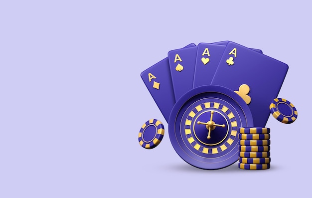 PSD casino chips and playing card 3d render online casino gambling plying cards