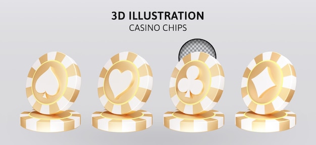 Casino chips suit symbol heart club diamond and spade 3d rendering illustration