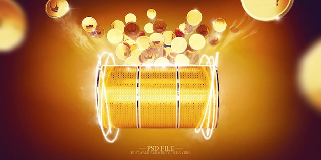 PSD casino design with gold coins and slot machine