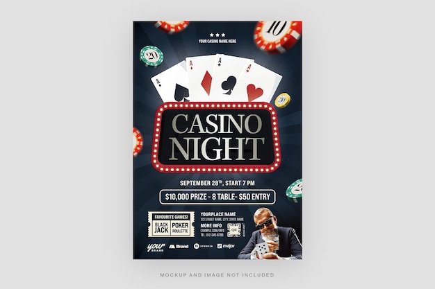 Casino night flyer template in psd black theme