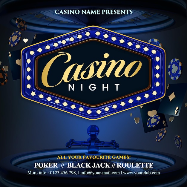 Modello di invito per post sui social media per la notte del casinò