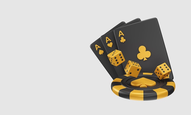 Casino play and win with poker chips and token dices 3d casino design gambling plying cards game