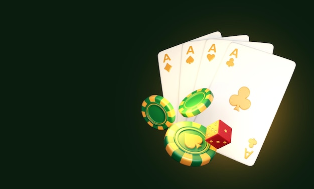 PSD chip di poker di casinò in aria 3d casinò sfondo gioco d'azzardo chip e dadi di poker vincitore del jackpot