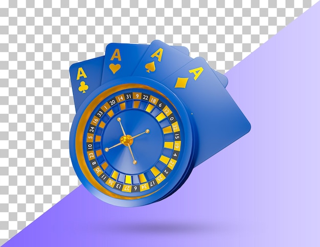 Casino roulette and cards 3d icon. Casino game chips, bet cards, bet items