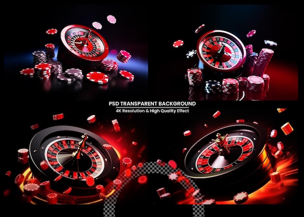 PSD casino roulette with chips red dice realistic gambling poster banner
