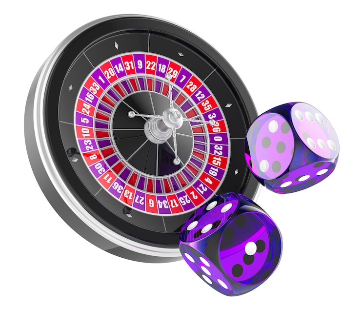 PSD casino roulette with purple dice gambling concept 3d rendering isolated on transparent background