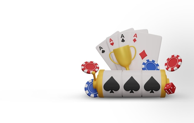 casino slot machine with jackpot and poker chips on white background online gambling