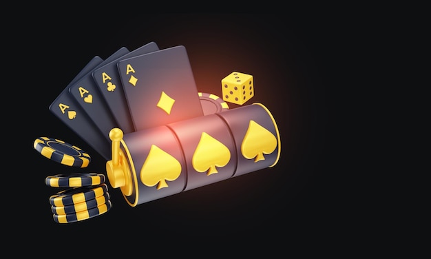 Casinoconcept met pokerchips en speelkaarten in de lucht 3D Winnende jackpot slotcasino