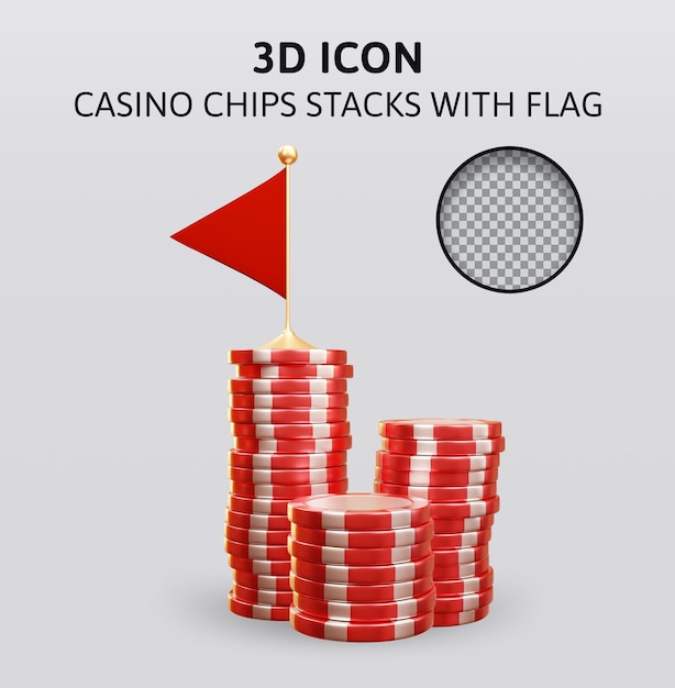 casinofiches stapels met vlag 3D-rendering illustratie