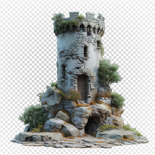 PSD 透明な背景に隔離された城の塔 generative ai