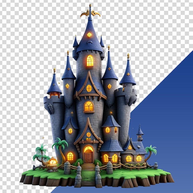 PSD a castle with a blue roof and a blue background