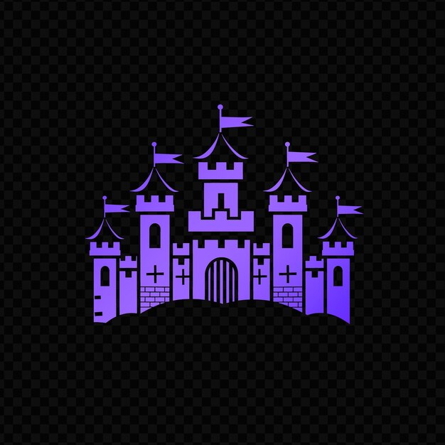 A castle with a purple roof on a transparent background