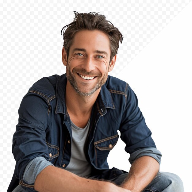 PSD casual caucasian man sitting smiling