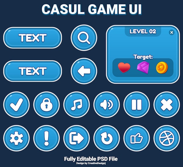 Casual game ui design knoppen kit psd
