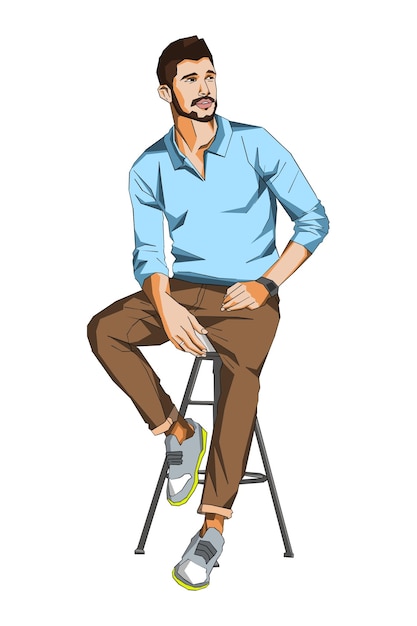 Casual man sitting on stool illustration