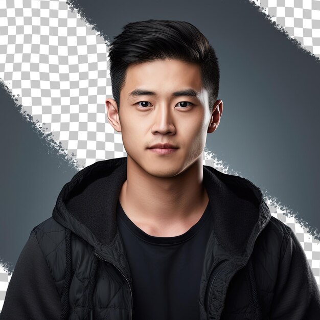 PSD casual young asian man alone on transparent background