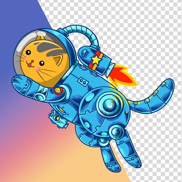 PSD astronauta gatto in tuta da astronauta blu rocket cat space