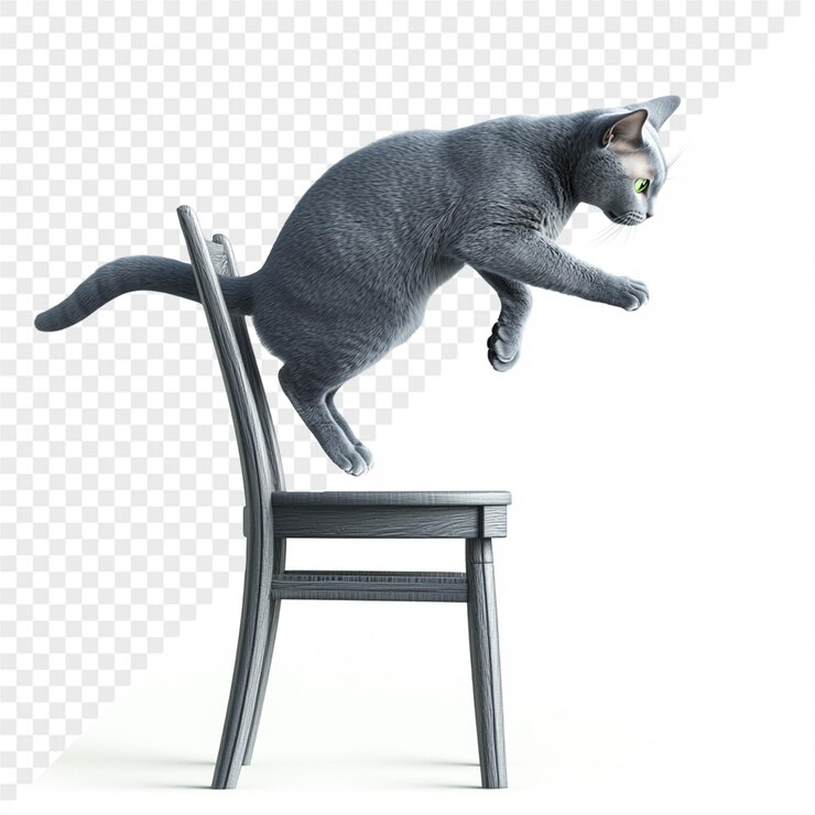 PSD a cat on a chair that has a sign that says cat on it