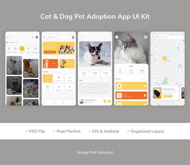 Cat and dog pet adoption app ui kit