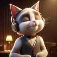 PSD cat enjoying music anthropomorphic animal character