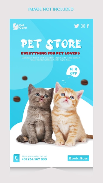 PSD Сообщение в социальных сетях о кошачьей еде и шаблон instagram для домашних животных
