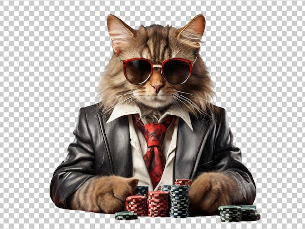 PSD a cat gambler in sunglasses on transparent object