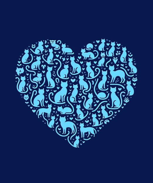 PSD cat heart shaped shilloute