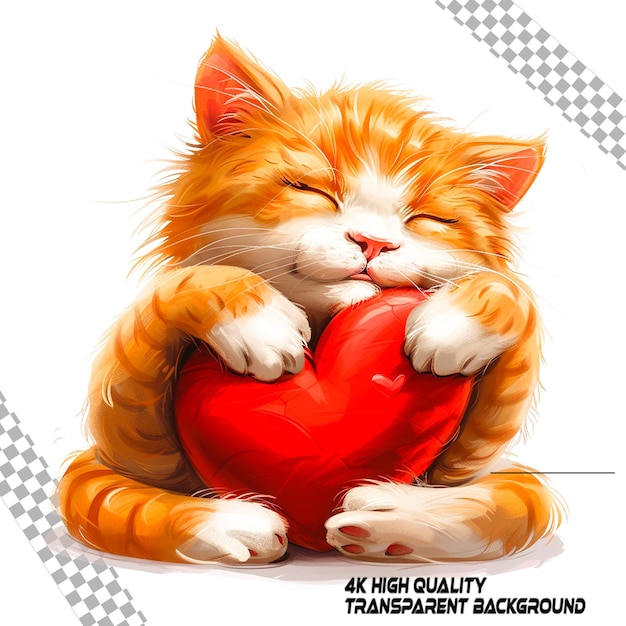 Cat hugging heartsingle clipart on white background on transparent background