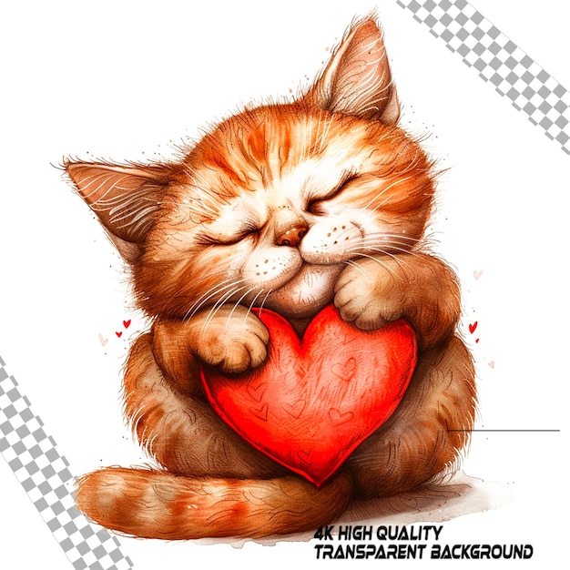 PSD cat hugging heartsingle clipart on white background on transparent background