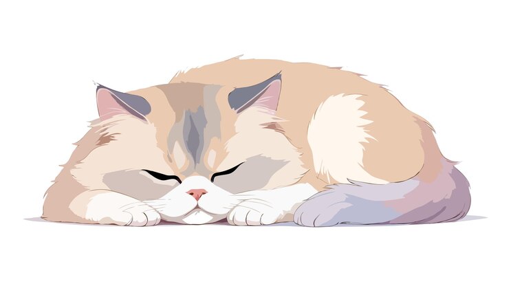 PSD a cat is sleeping on a white background with a purple and pink cat