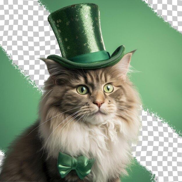 PSD cat isolated on a transparent background for st patrick s day gazing at viewer