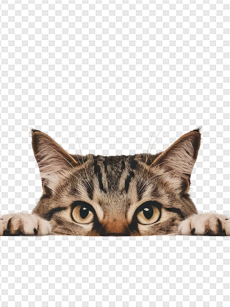 PSD a cat peeking over a white background with a pattern of a cat on it